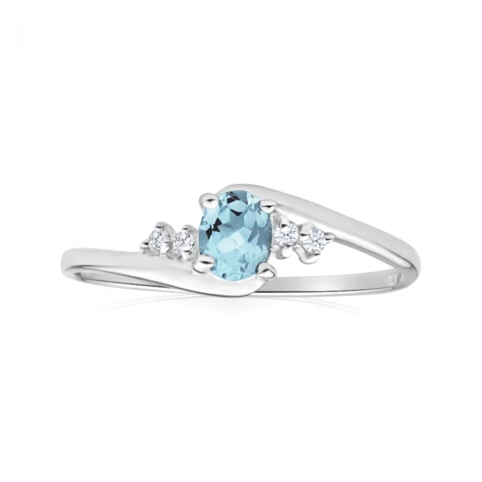 aquamarine birthstone necklace March 9ct White Gold Oval Cut Blue Topaz + Cubic Zirconia Ring