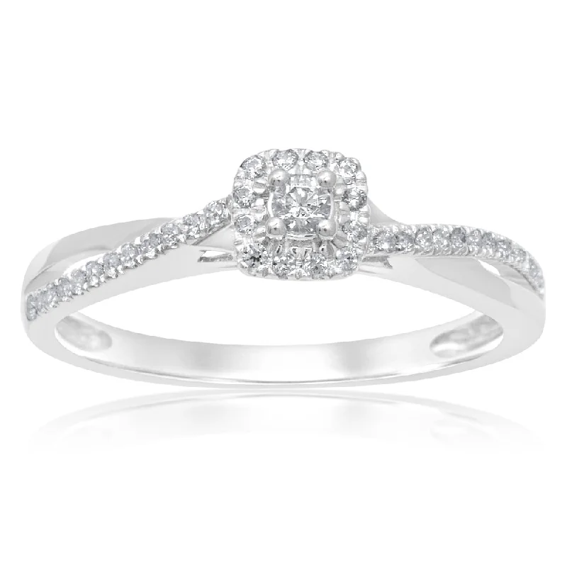 heart-shaped promise ring sterling silver 9ct White Gold Solitaire Ring with 1/5 Carat of Diamonds