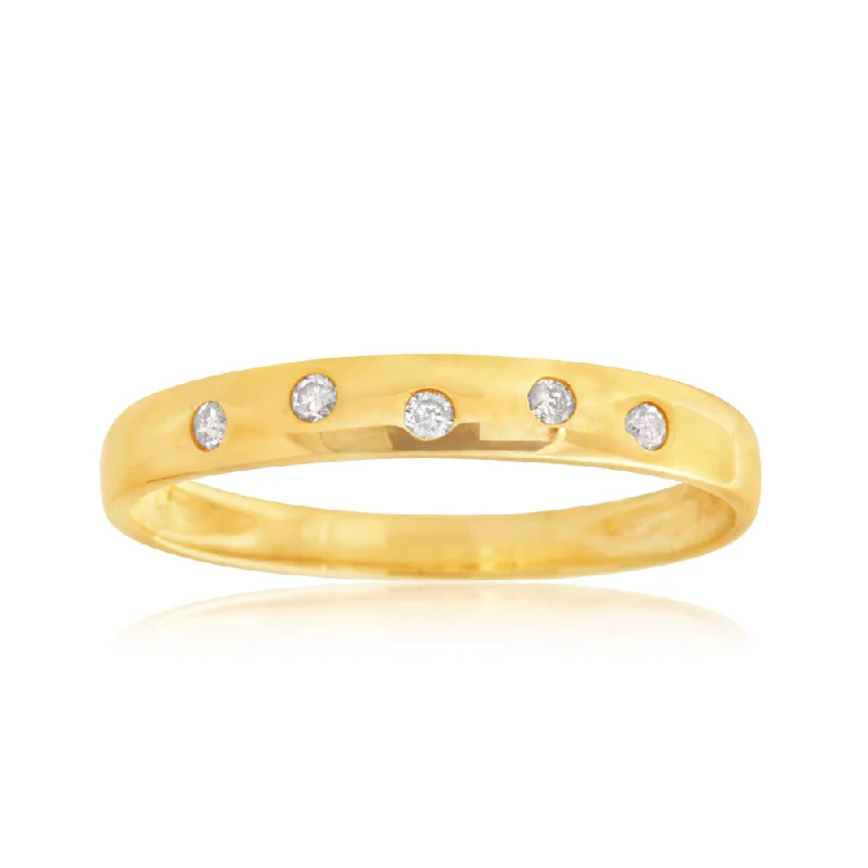 natural turquoise ring handmade 9ct Yellow Gold  0.05 Carat Diamond Ring with 5 Brilliant Cut Diamonds