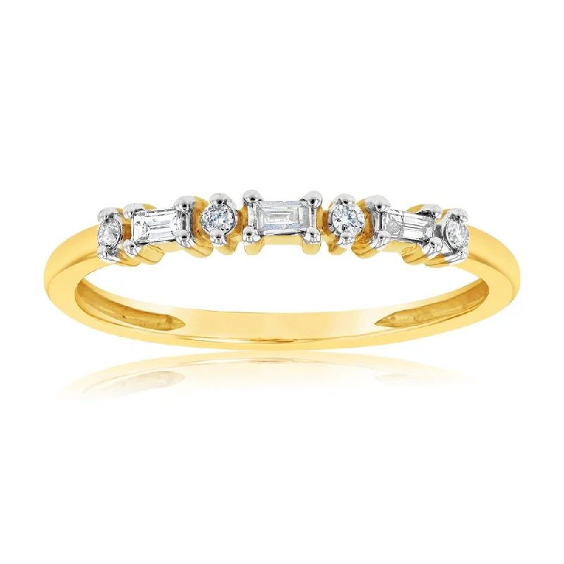 chunky boho turquoise ring 9ct Yellow Gold 0.10 Carat Diamond Eternity Ring with 4Brilliant & 3Baguette Diamonds chunky boho turquoise ring 9ct Yellow Gold 0.10 Carat Diamond Eternity Ring with 4Brilliant & 3Baguette Diamonds