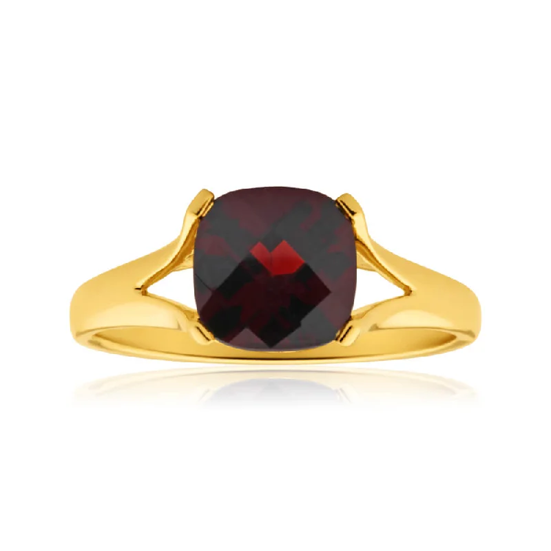 stackable gold bangle set 9ct Yellow Gold 8mm 2.85 Carat Cushion Cut Garnet Ring