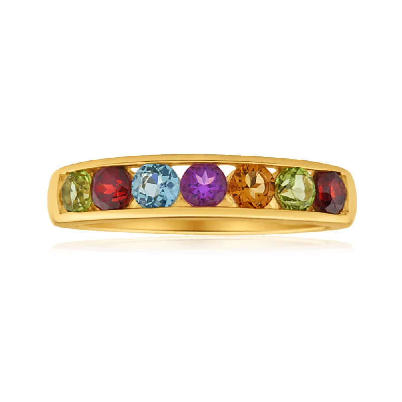 gemstone stacking rings colorful 9ct Yellow Gold Amethyst + Blue Topaz + Citrine + Garnet + Peridot Ring