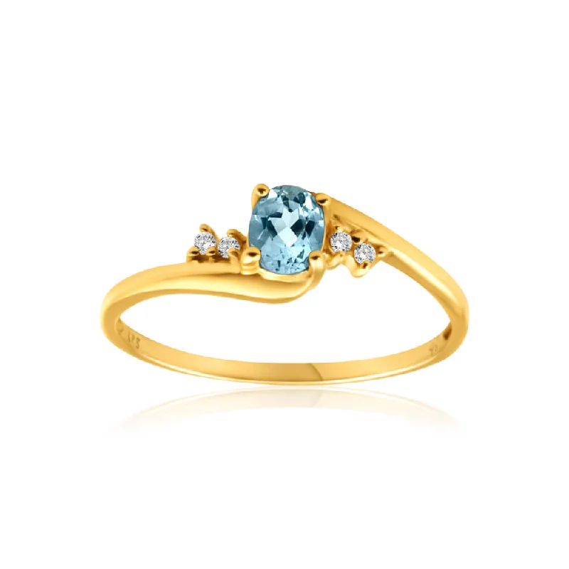 men’s tungsten wedding ring 9ct Yellow Gold Blue Topaz + 4 Cubic Zirconia Ring