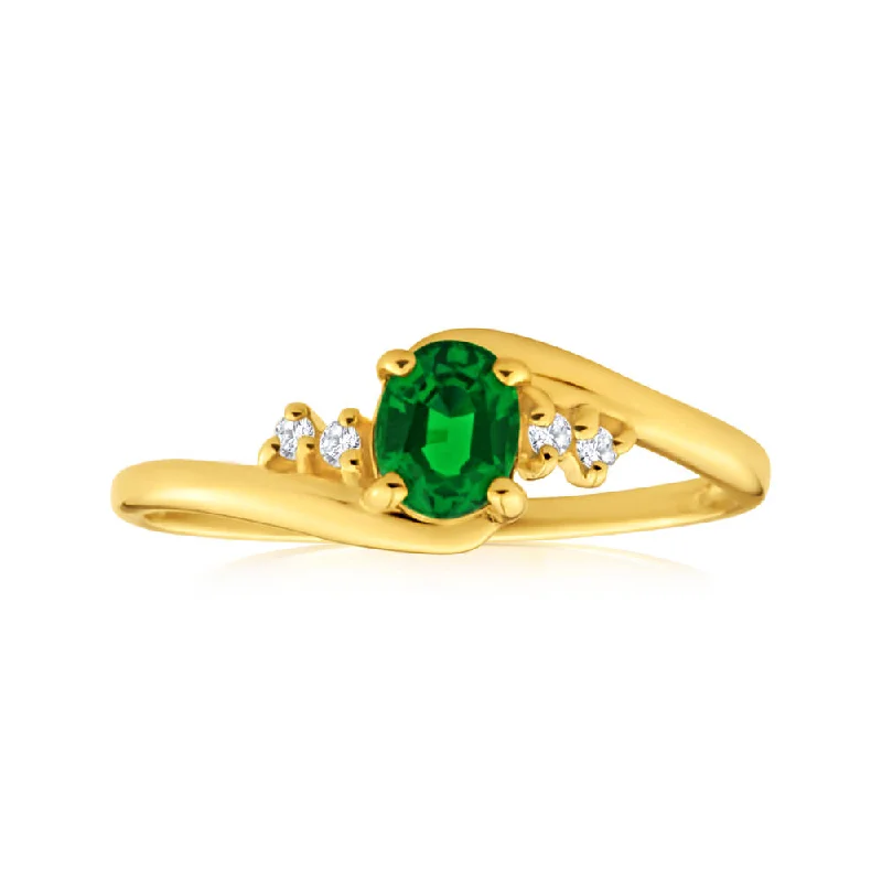 diamond tennis bracelet real 9ct Yellow Gold Created Emerald + Cubic Zirconia Ring