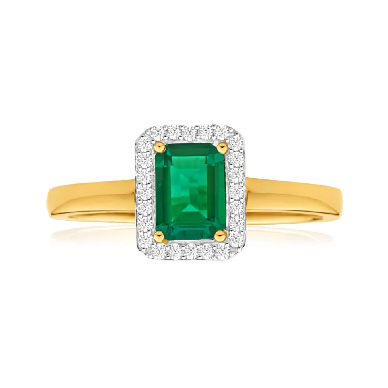 sparkling diamond drop earrings 9ct Yellow Gold Created Emerald + Diamond Ring