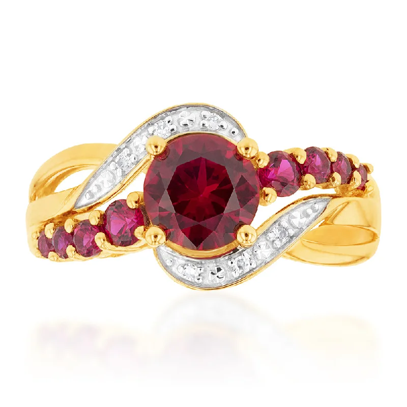 simple crystal pendant necklace 9ct Yellow Gold Created Ruby and Diamond Ring