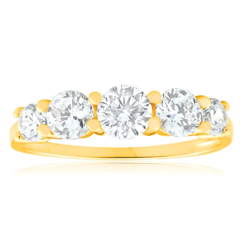 luxury diamond eternity ring 9ct Yellow Gold Cubic Zirconia 5 Stone Graduated Ring