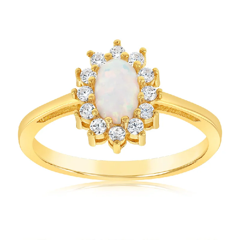 dainty snake ring gold 9ct Yellow Gold Cubic Zirconia And Created Opal Oval Flower Ring