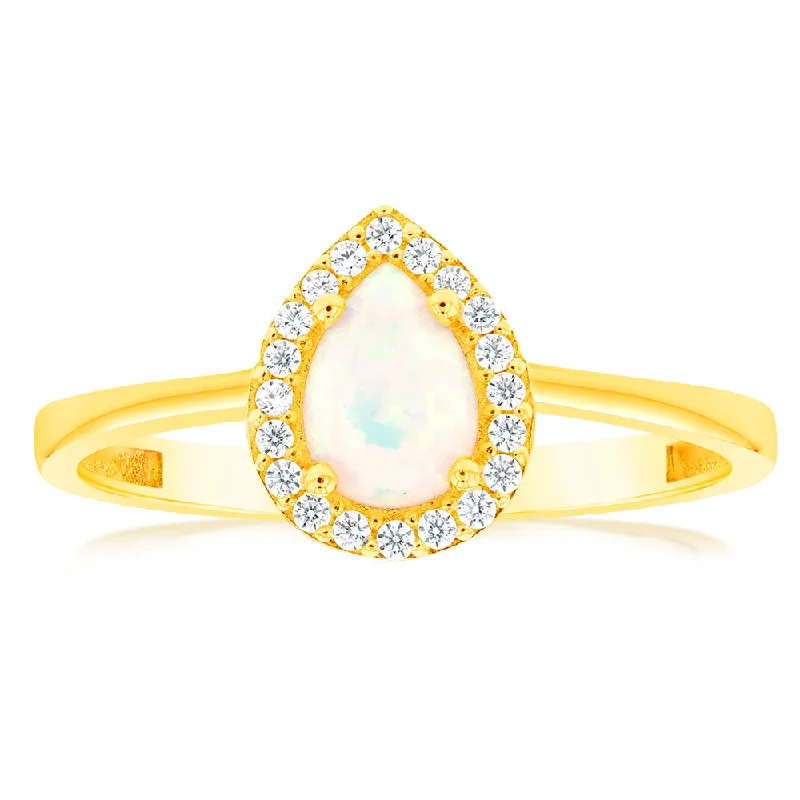 bohemian anklet with shells 9ct Yellow Gold Cubic Zirconia And Opal Pear Ring