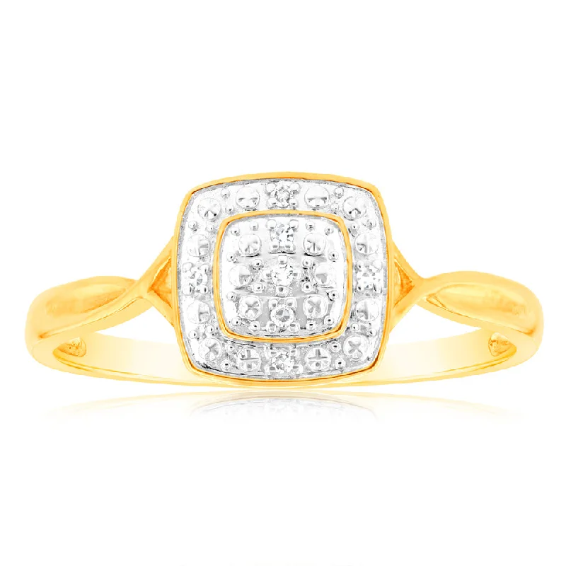 hand-stamped coordinates bracelet 9ct Yellow Gold Diamond Cushion Shape Cluster Ring With 7 Brilliant Cut Diamonds