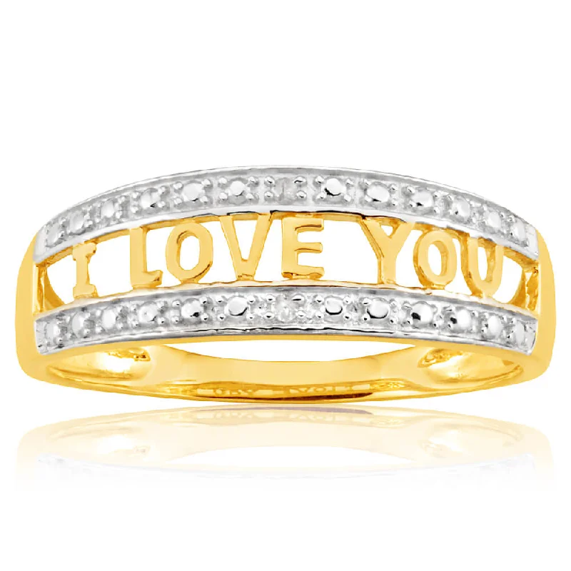 handcrafted beaded bracelet boho 9ct Yellow Gold Diamond "I LOVE YOU" Ring