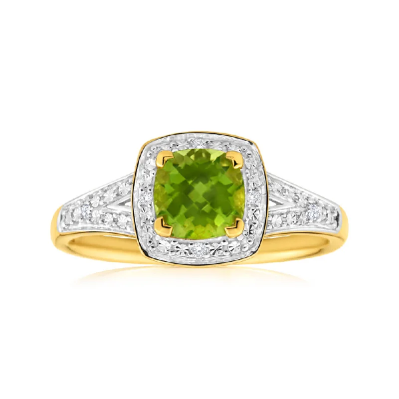 unique diamond stud earrings 9ct Yellow Gold Diamond + Peridot Ring