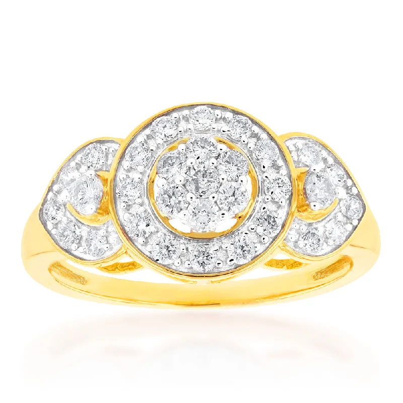 personalized name ring 9ct Yellow Gold Diamond Ring Set With 31 Brilliant Cut Diamonds