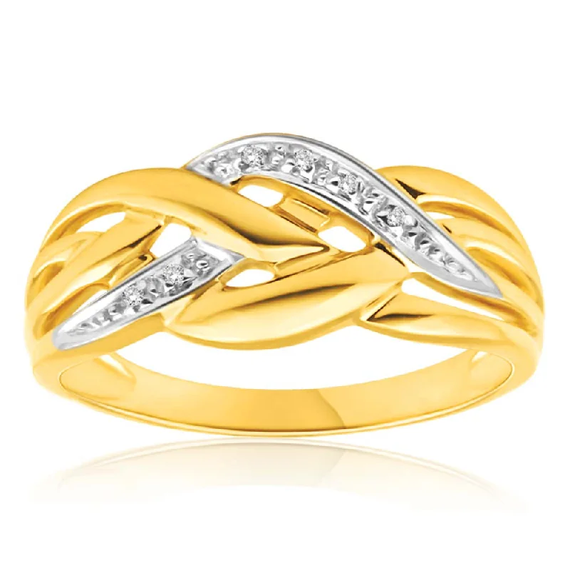 ruby and diamond engagement ring 9ct Yellow Gold Diamond Ring  Set with 5 Brilliant Diamonds