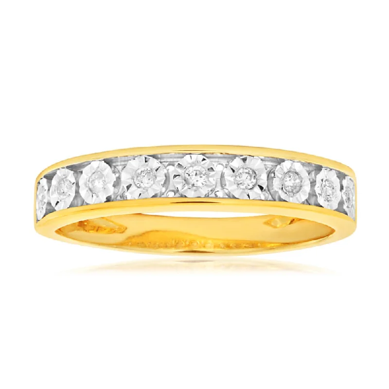 minimalist threader earrings gold 9ct Yellow Gold Diamond Ring Set with 9 Stunning Brilliant Diamonds