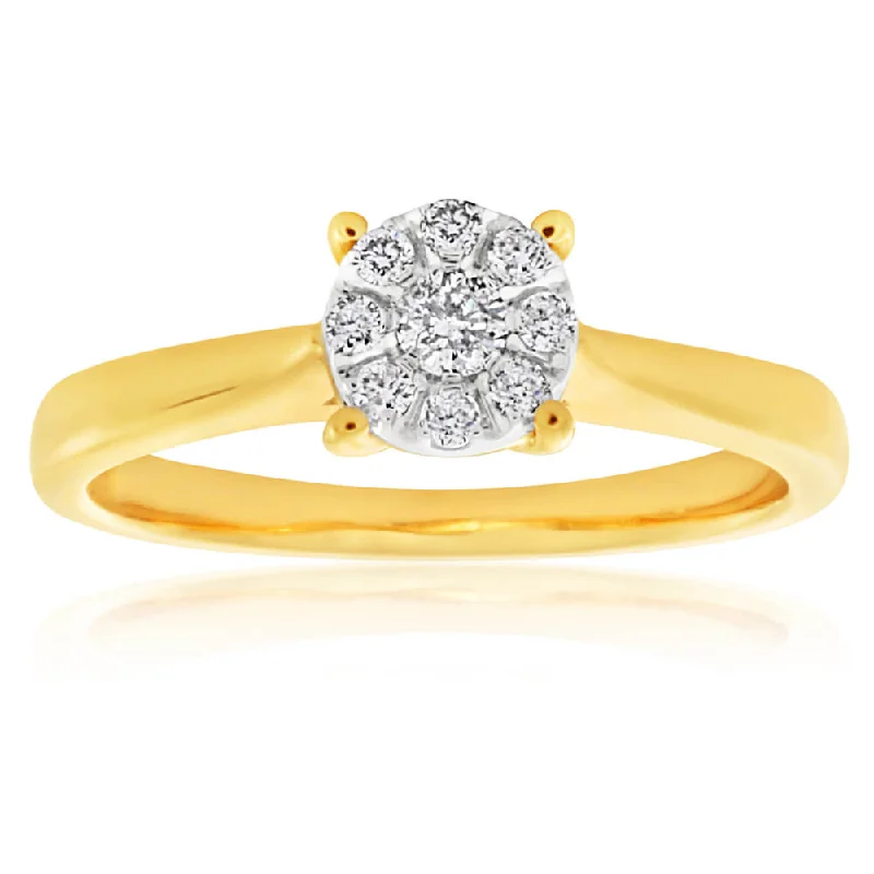 hammered gold stacking rings 9ct Yellow Gold Diamond Ring Set with 9 Stunning Diamonds