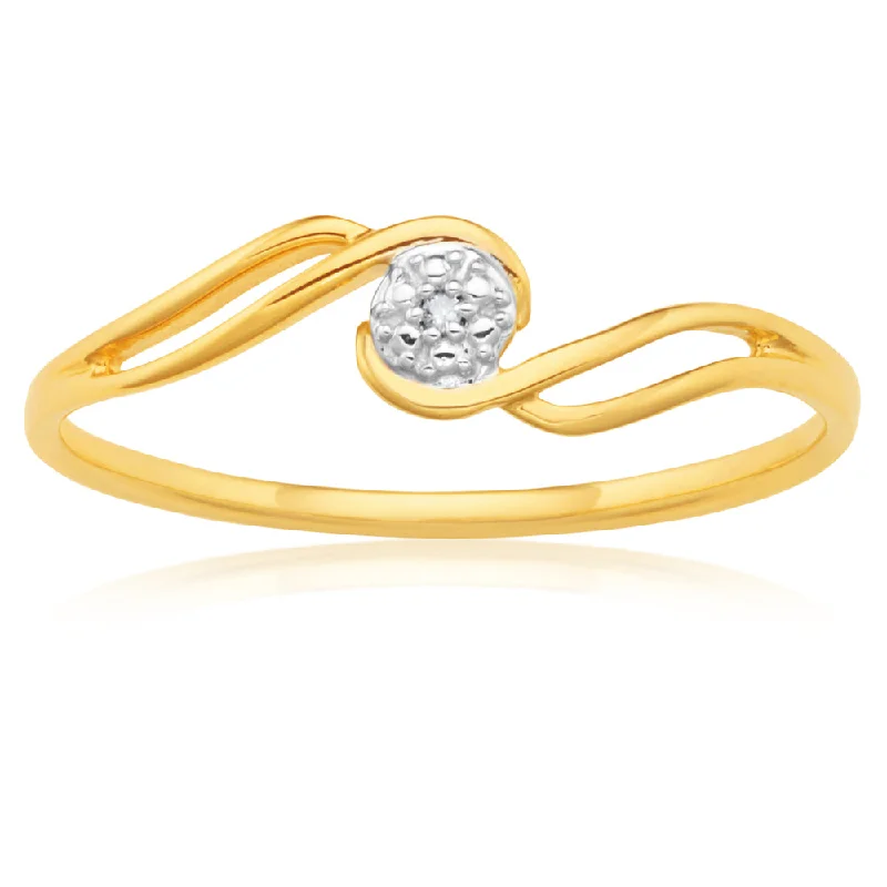 vintage diamond brooch pin 9ct Yellow Gold Diamond Swirl Ring
