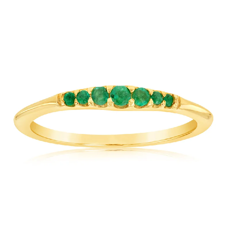 celestial sun and moon pendant 9ct Yellow Gold Graduating Natural Emerald Ring