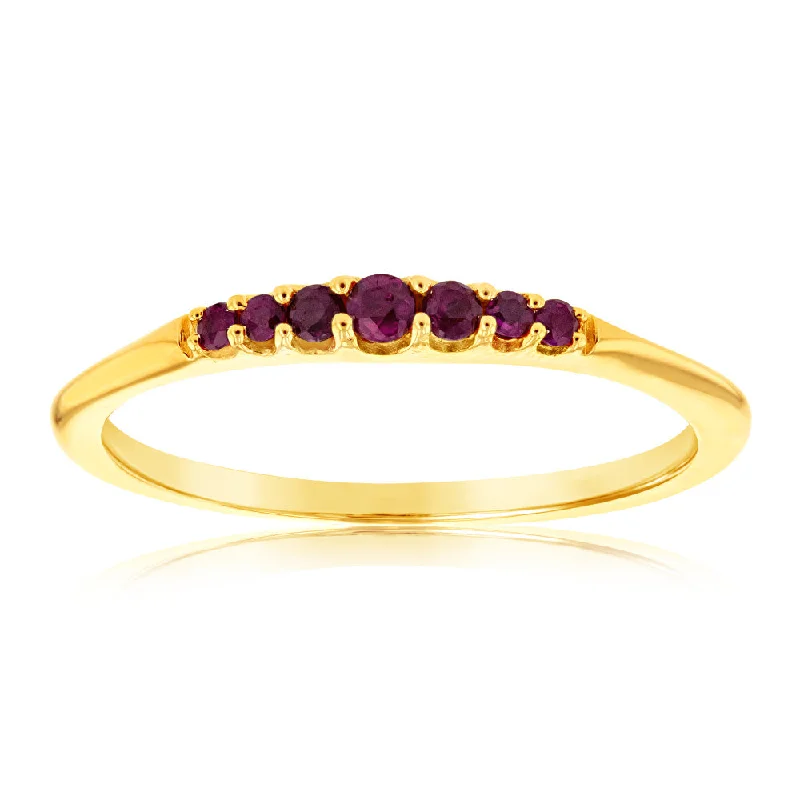 handmade gold nugget ring 9ct Yellow Gold Graduating Natural Ruby Ring