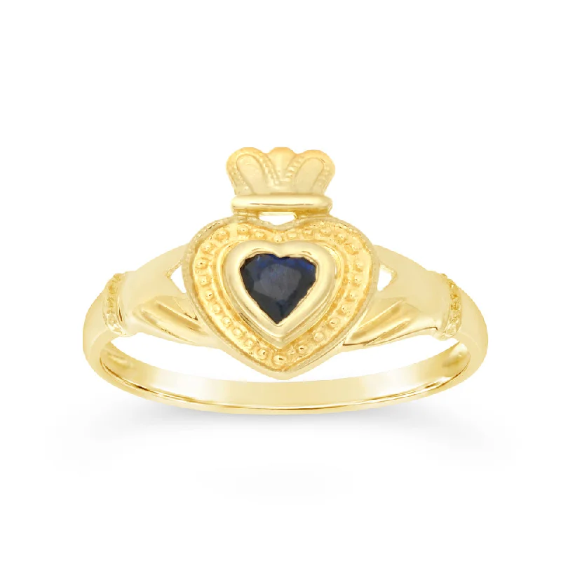 real diamond eternity band 9ct Yellow Gold Natural Sapphire Claddagh Ring