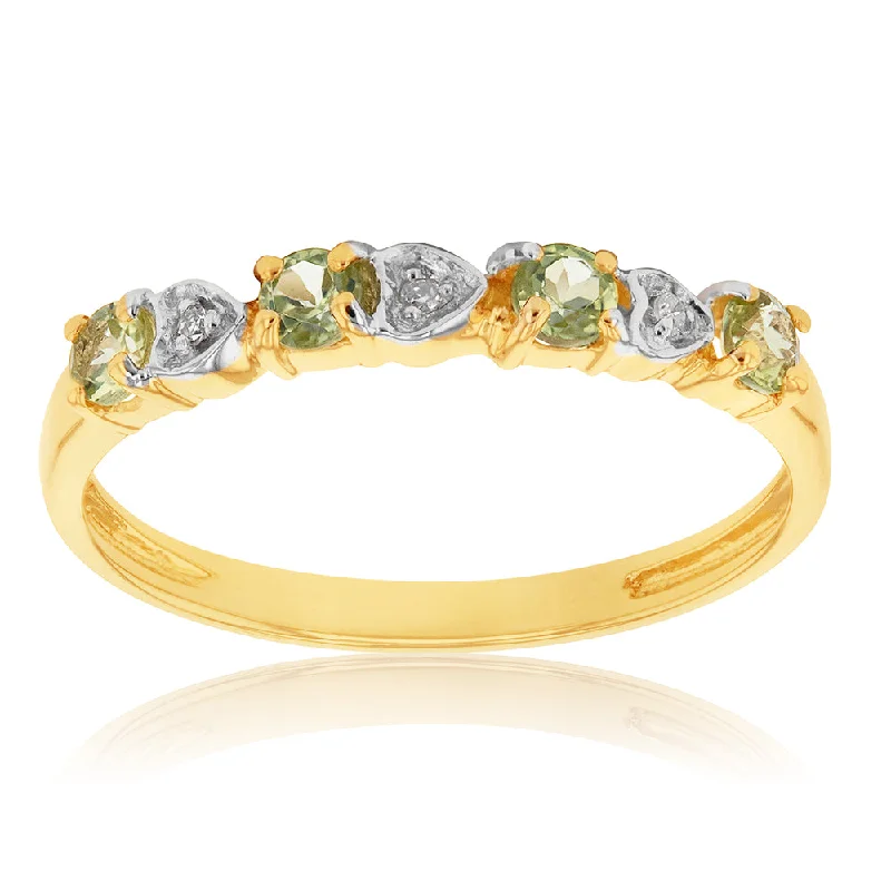 handcrafted gemstone pendant 9ct Yellow Gold Peridot and Diamond Ring