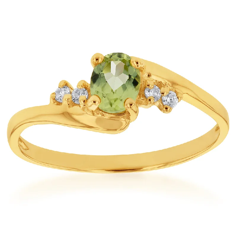 titanium spinner ring anxiety relief 9ct Yellow Gold Peridot and Zirconia Ring