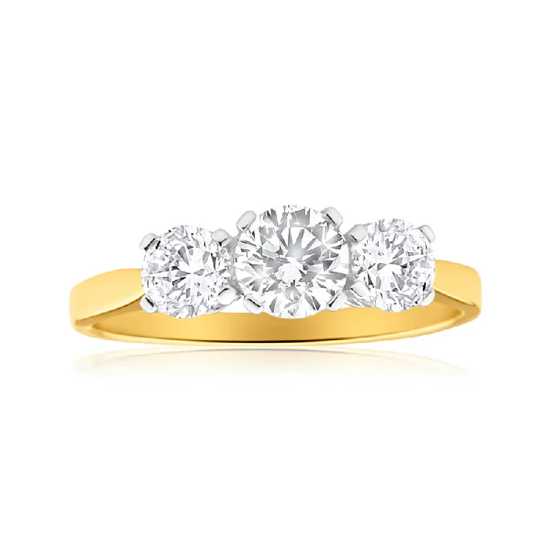 chunky statement cuff bracelet 9ct Yellow Gold Trilogy Cubic Zirconia Ring