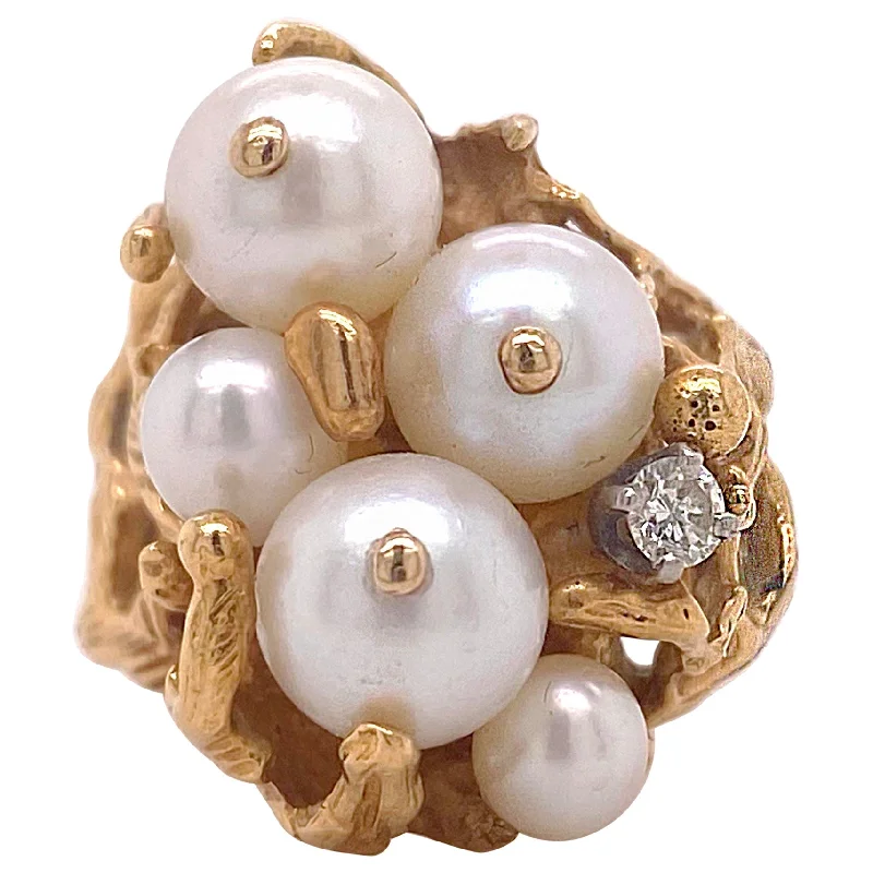 celestial meteor shower earrings Akoya Pearls & Diamond Nugget Ring