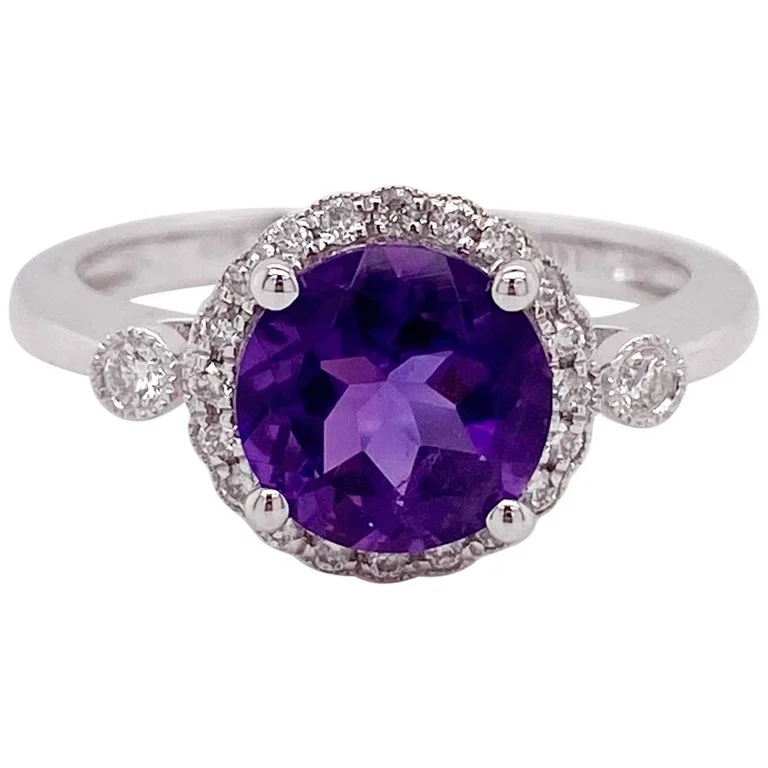 elegant pearl necklace with diamonds Amethyst Diamond Halo Engagement Ring