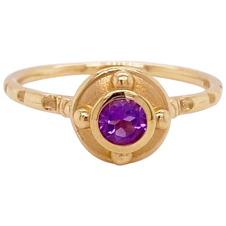 adjustable gemstone choker Round Bezel Amethyst Ring