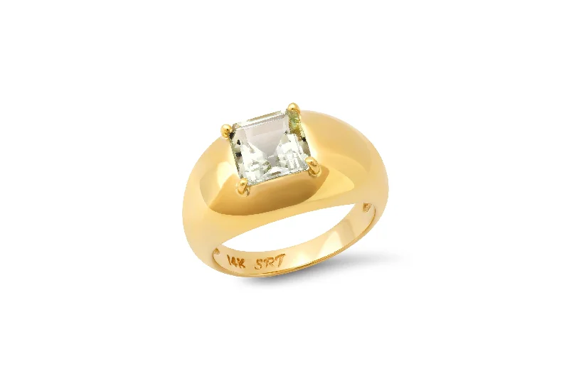 black and gold wedding band Princess Cut Aquamarine Domed Ring