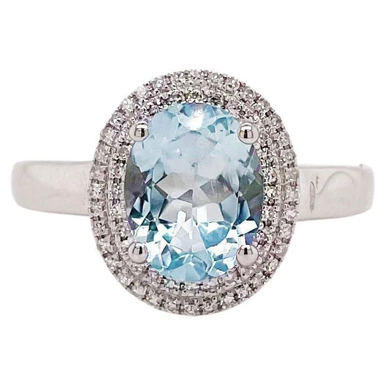 art deco diamond bracelet Aquamarine Double Diamond Halo Ring