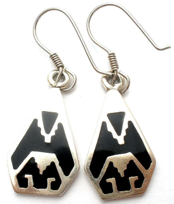 vintage-style diamond halo ring Aztec Style Black Enamel Earrings Sterling Silver