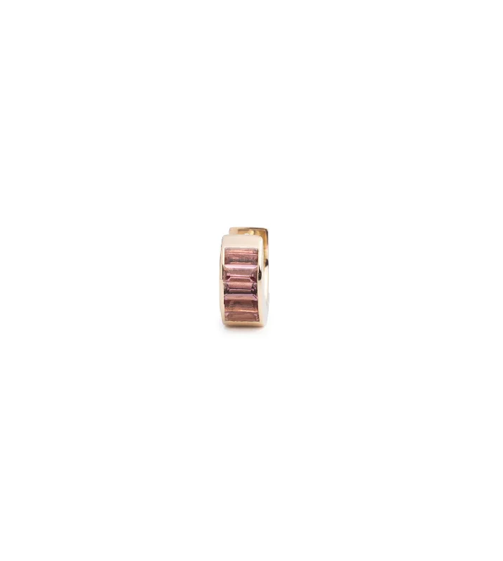 pearl stud earrings classic Baguette Pink Tourmaline - True Love : Huggie Earring