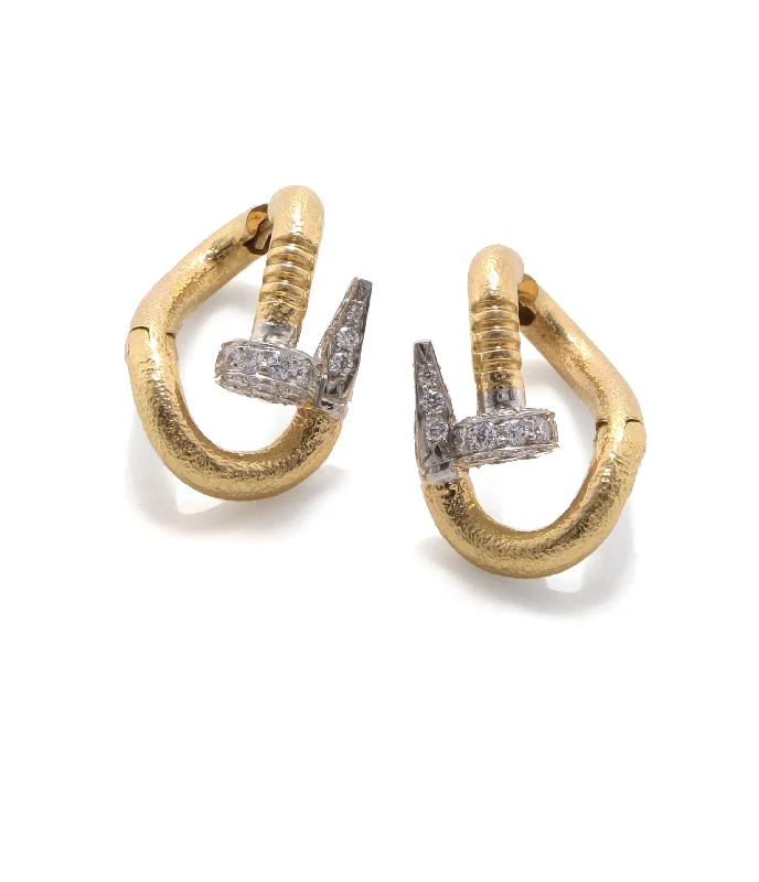 adjustable gemstone choker Diamond Bent Nail Earrings, Hammered 18K Gold