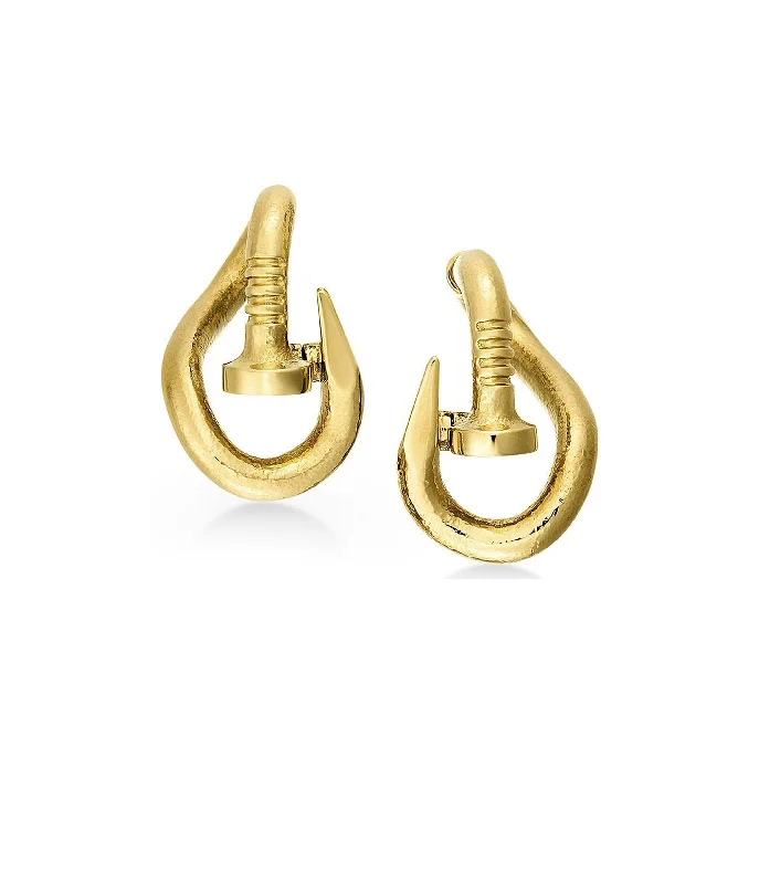 handmade copper wire ring Bent Nail Earrings, Hammered 18K Gold