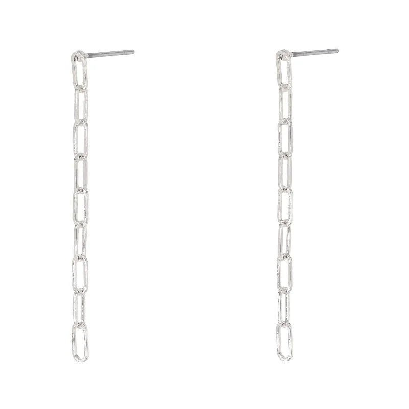 Brass Paperclip Drop Earrings Rhodium Plated