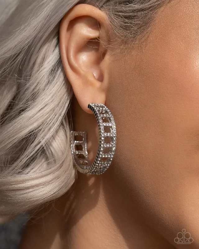 adjustable braided rope ring Paparazzi Earring ~ Bridging Brilliance - White