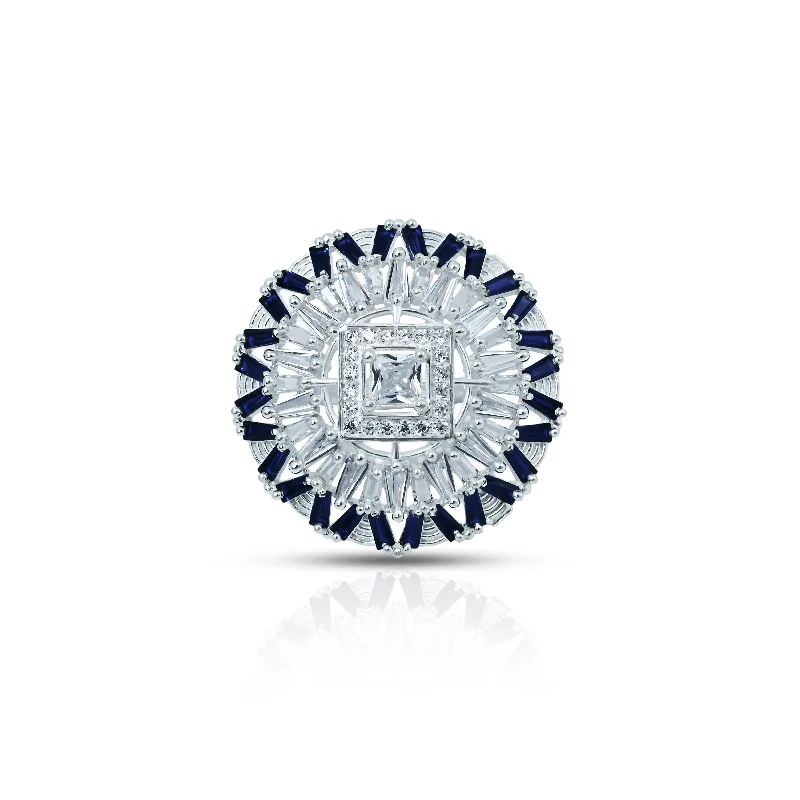 custom engraved wedding band Center Square Design Silver Ring with Blue Stones