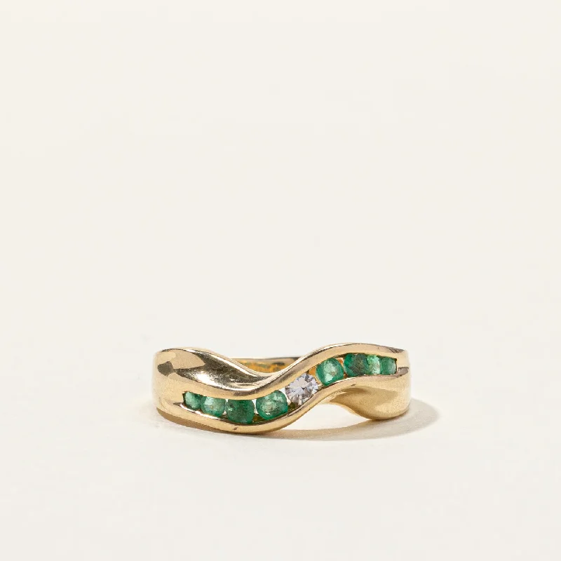 Channel Set Emerald & Diamond Wave Ring | 0.20ctw | 0.07ctw | SZ 6 |