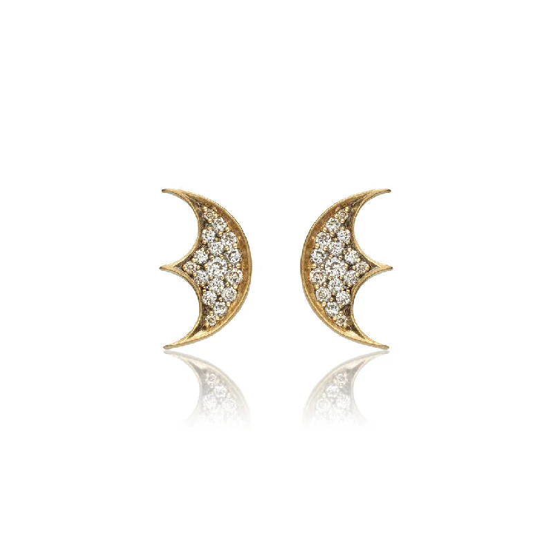 gemstone cluster earrings silver Cresent Moon Stud Earrings