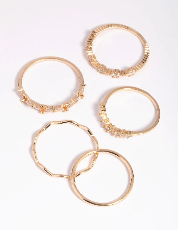 chunky chain necklace trendy Gold Cubic Zirconia Delicate RIng Stack 5-Pack