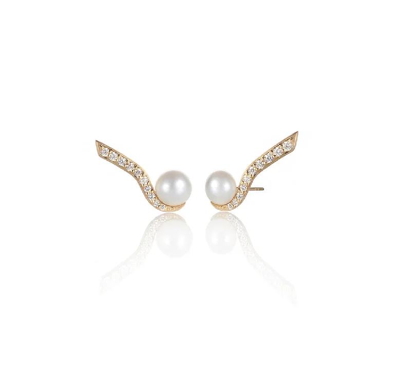 wedding band with diamonds Diamond and Pearl ear climber earrings