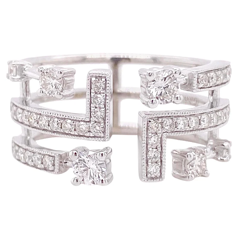 silver infinity knot ring Art Deco Geometric Diamond Wide Band