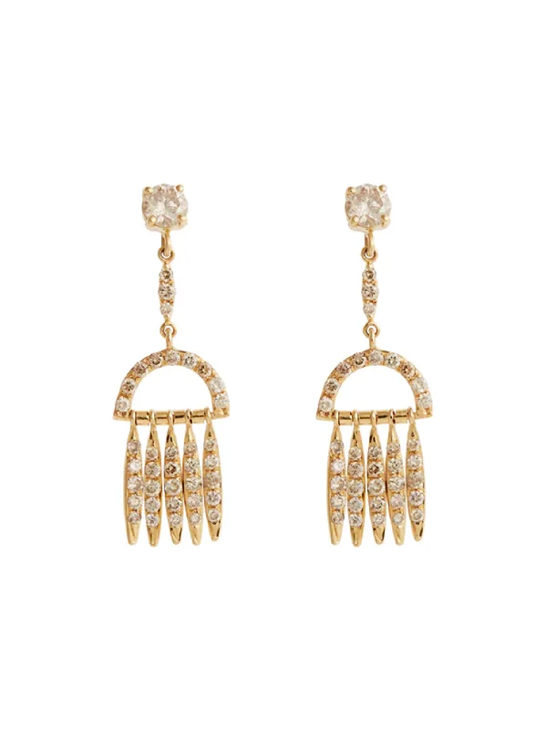 Diamond Grass Palm Fringe Yellow Gold Earrings