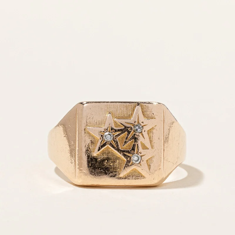 Diamond Star Design Signet Ring | 0.03ctw | SZ 10 |