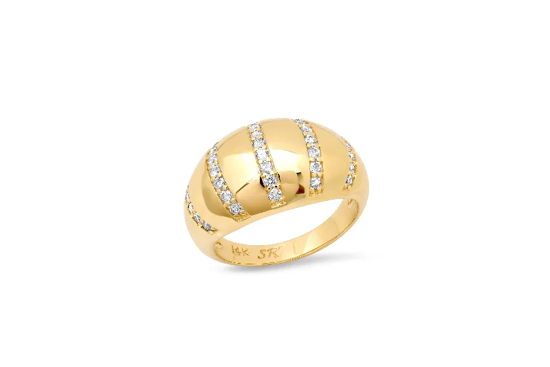vintage-style floral brooch Diamond Stripe Domed Ring