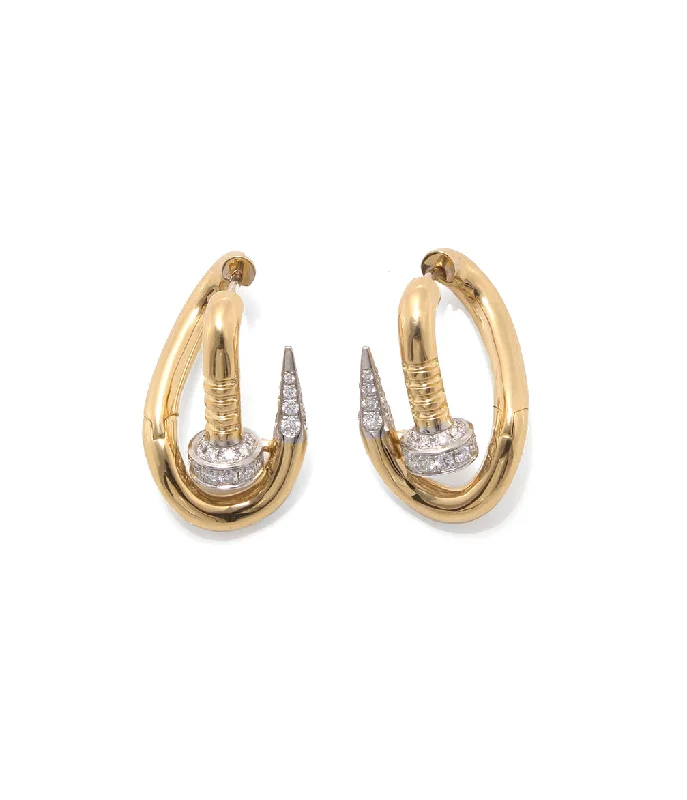gold bar earrings minimalist Diamond Bent Nail Earrings, Polished 18K Gold