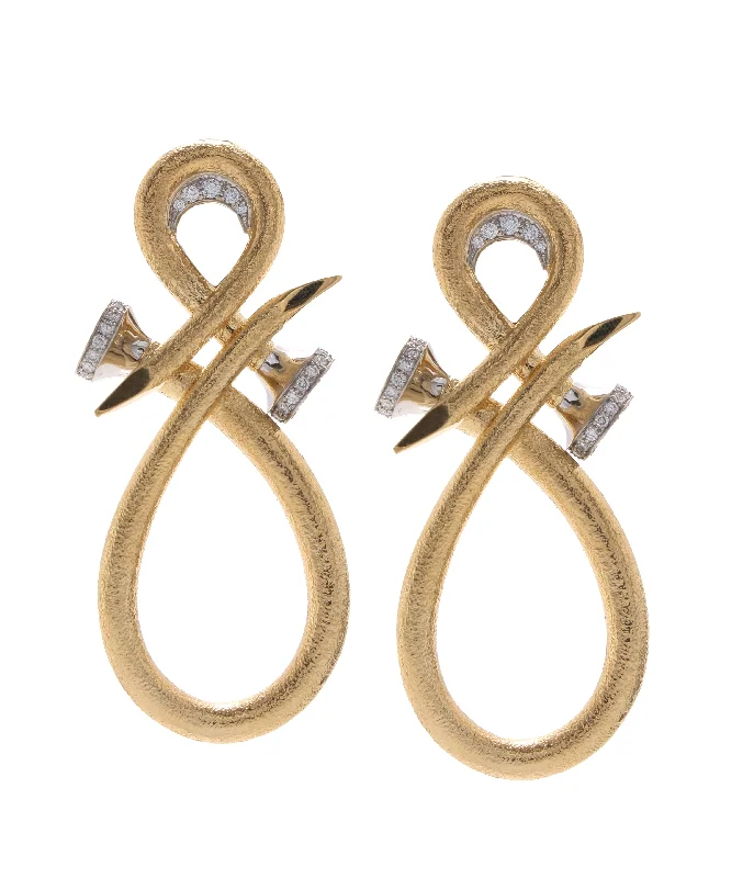 crystal drop earrings elegant Diamond Tip Infinity Nail Earrings, Hammered 18K Gold
