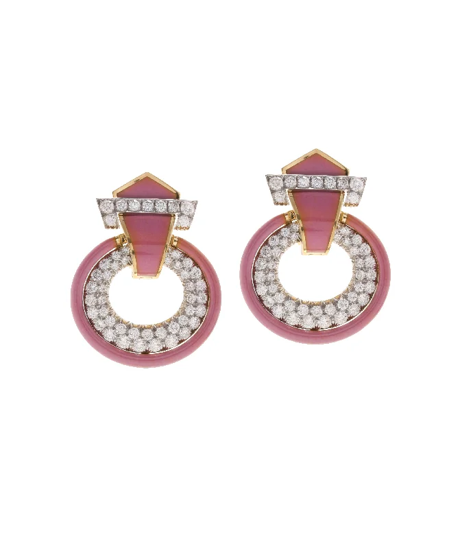 oval blue sapphire ring Doorknocker Earrings, Pink Enamel